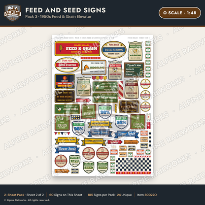 Alpine Railworks 30022O O Scale Feed and Seed Signs - 1950s Feed