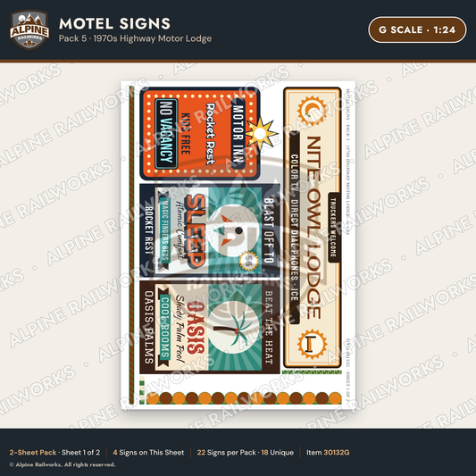 Alpine Railworks 30132G G Scale Motel Signs - Highway Motor Lodge