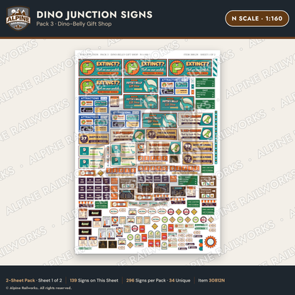 Alpine Railworks 30812N N Scale Roadside Signs - Giant Dinosaurs