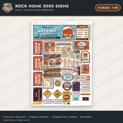 Alpine Railworks 31036O O Scale Roadside Signs - Cliff Rock House