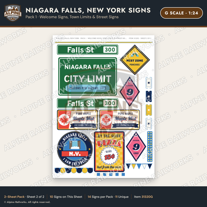 Alpine Railworks 31320G G Scale Niagara Falls NY Signs - Welcome Signs