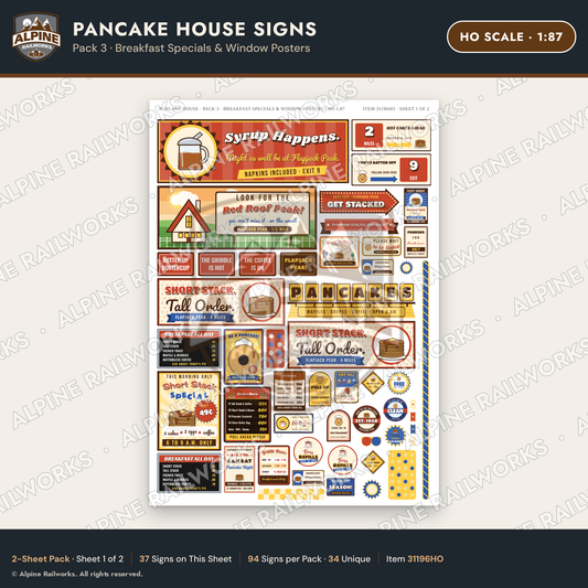 Alpine Railworks 31196HO HO Scale Pancake House Signs - Specials