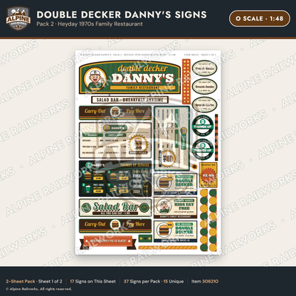 Alpine Railworks 30621O O Scale Restaurant Signs - Family Diner