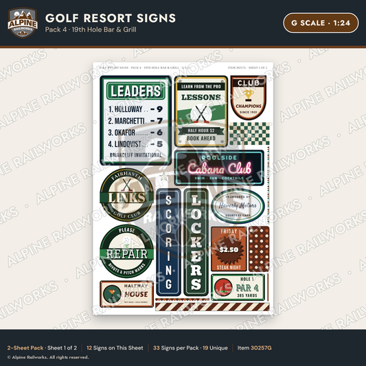 Alpine Railworks 30257G G Scale Golf Resort Signs - 19th Hole Bar