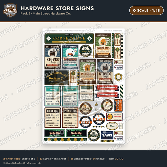 Alpine Railworks 30117O O Scale Hardware Store Signs