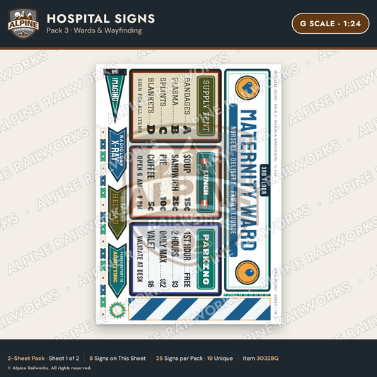 Alpine Railworks 30328G G Scale Hospital Signs - Wards & Wayfinding