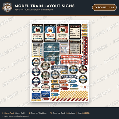 Alpine Railworks 30443O O Scale Model Train Layout Signs - Tourist