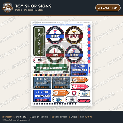 Alpine Railworks 30487G G Scale Toy Shop Signs - Modern Toy Store