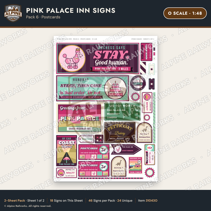 Alpine Railworks 31043O O Scale Roadside Signs - Pink Themed Motel