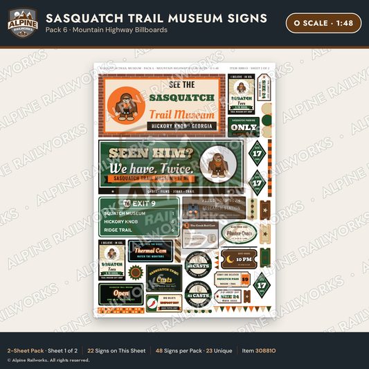 Alpine Railworks 30881O O Scale Roadside Signs - Bigfoot Museum