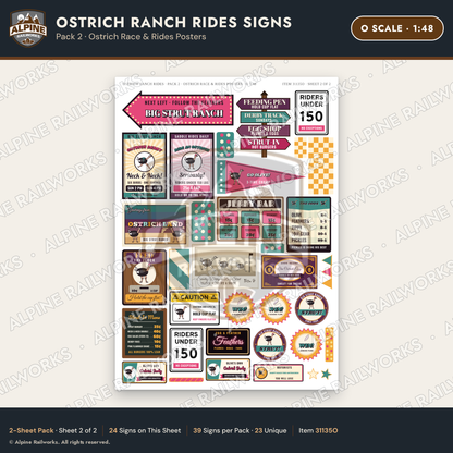 Alpine Railworks 31135O O Scale Roadside Signs - Ostrich Farm
