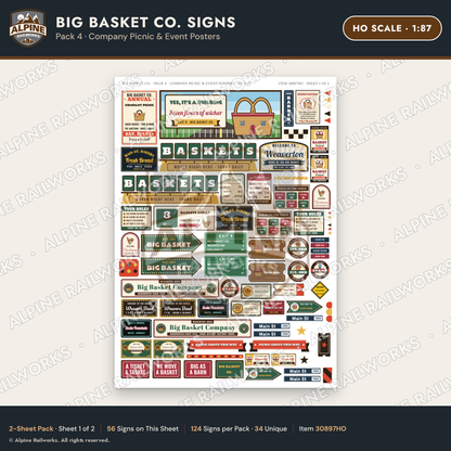 Alpine Railworks 30897HO HO Scale Roadside Signs - Basket Building