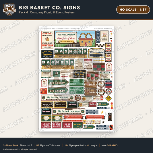 Alpine Railworks 30897HO HO Scale Roadside Signs - Basket Building