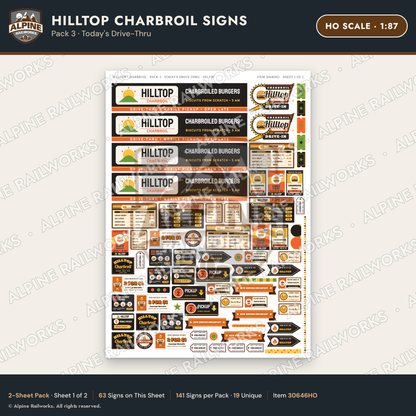 Alpine Railworks 30646HO HO Scale Fast Food Signs - Burgers