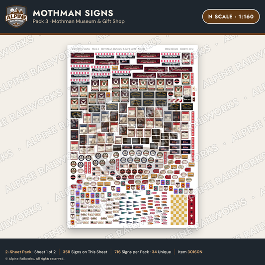 Alpine Railworks 30160N N Scale Mothman Signs - Mothman Museum
