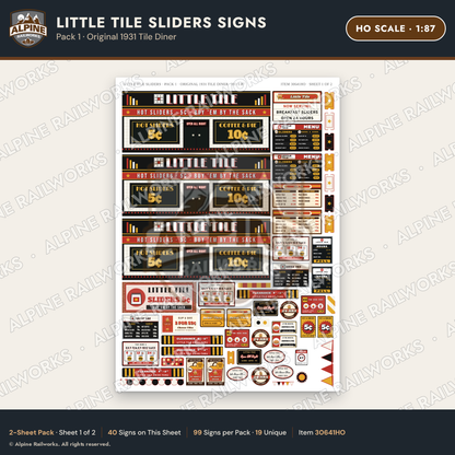 Alpine Railworks 30641HO HO Scale Fast Food Signs - Slider Burgers