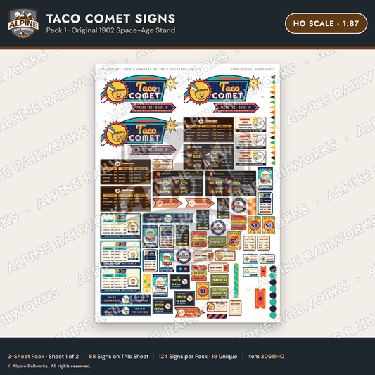 Alpine Railworks 30611HO HO Scale Fast Food Signs - Tacos