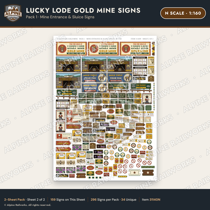 Alpine Railworks 31140N N Scale Roadside Signs - Gold Panning Mine