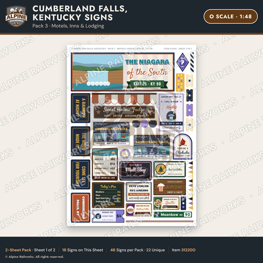 Alpine Railworks 31220O O Scale Cumberland Falls Signs - Motels & Inns