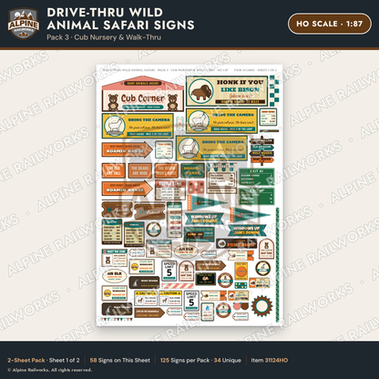 Alpine Railworks 31124HO HO Scale Roadside Signs - Drive-Thru Safari