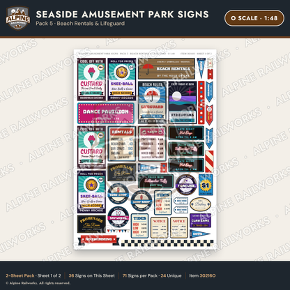 Alpine Railworks 30216O O Scale Seaside Amusement Park Signs