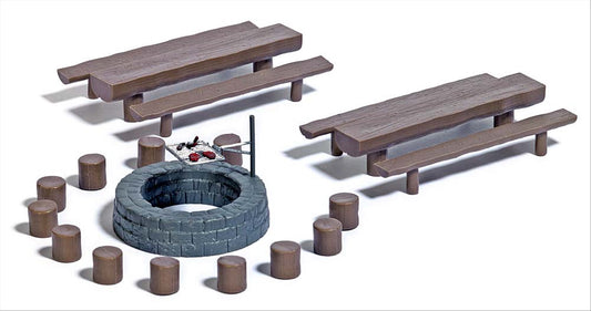 Busch 7781 HO Scale Forest Grill Firepit with Benches & Tables