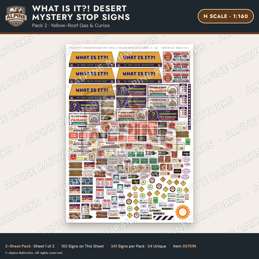 Alpine Railworks 30751N N Scale Roadside Signs - Desert Mystery Stop