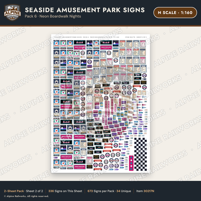 Alpine Railworks 30217N N Scale Seaside Amusement Park Signs