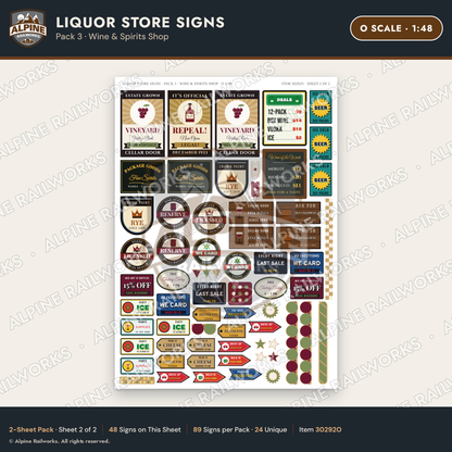 Alpine Railworks 30292O O Scale Liquor Store Signs - Wine