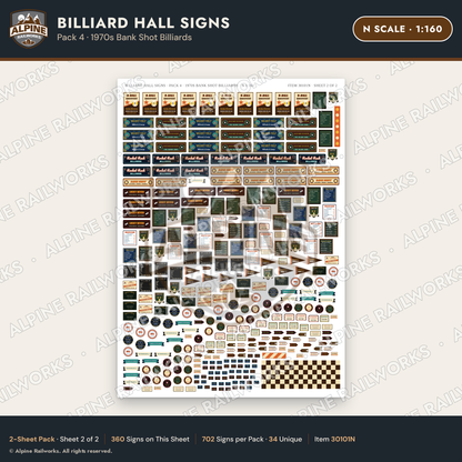 Alpine Railworks 30101N N Scale Billiard Hall Signs