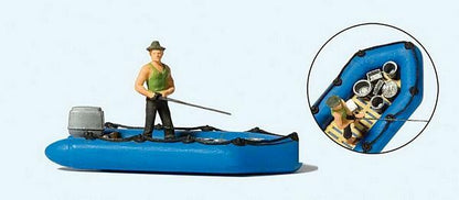 Preiser 10687 HO Scale Dinghy w/Fisherman/Angler Blue
