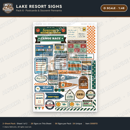 Alpine Railworks 30697O O Scale Lake Resort Signs - Postcards