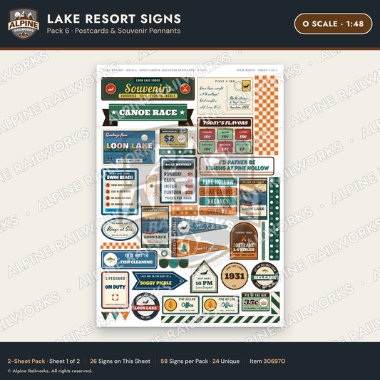 Alpine Railworks 30697O O Scale Lake Resort Signs - Postcards