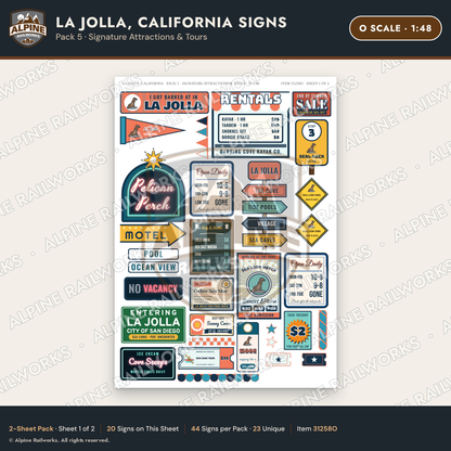Alpine Railworks 31258O O Scale La Jolla CA Signs - Attractions