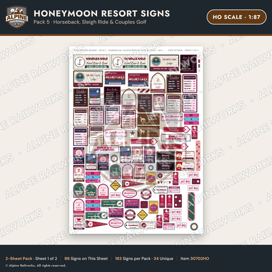 Alpine Railworks 30702HO HO Scale Honeymoon Resort Signs - Horseback