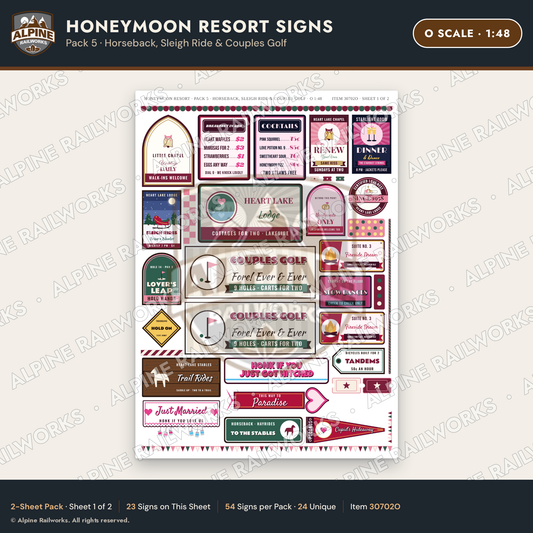Alpine Railworks 30702O O Scale Honeymoon Resort Signs - Horseback