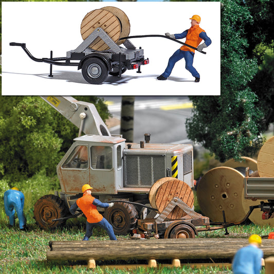 Busch 7836 HO Scale Cable Reel Trailer Action Set
