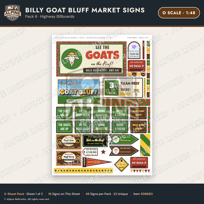 Alpine Railworks 30869O O Scale Roadside Signs - Goats on the Roof