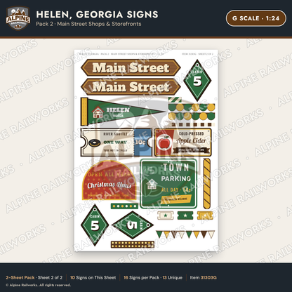 Alpine Railworks 31303G G Scale Helen GA Signs - Main Street Shops