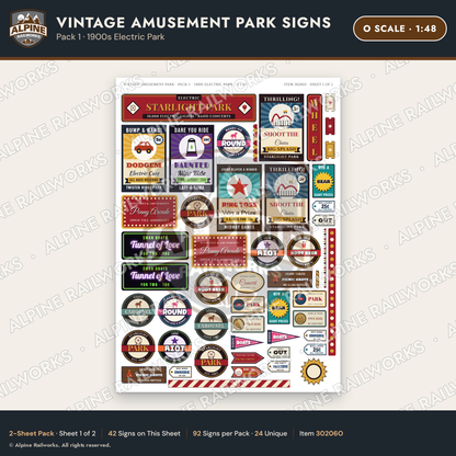 Alpine Railworks 30206O O Scale Vintage Amusement Park Signs