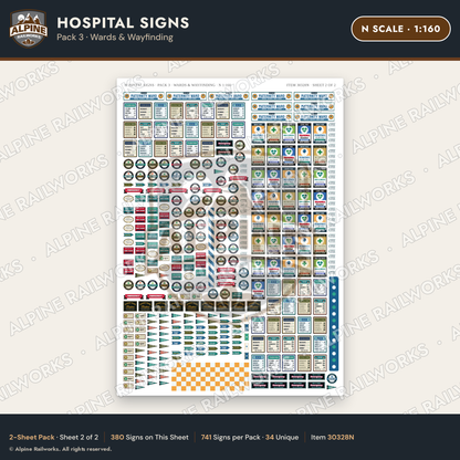 Alpine Railworks 30328N N Scale Hospital Signs - Wards & Wayfinding