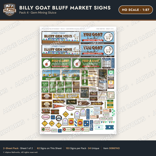 Alpine Railworks 30867HO HO Scale Roadside Signs - Goats on the Roof