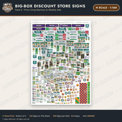 Alpine Railworks 30684N N Scale Big-Box Discount Store Signs