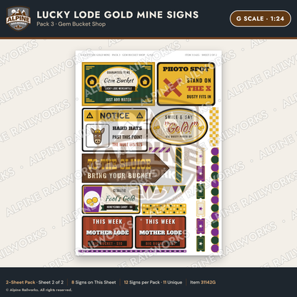 Alpine Railworks 31142G G Scale Roadside Signs - Gold Panning Mine