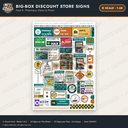 Alpine Railworks 30685O O Scale Big-Box Discount Store Signs