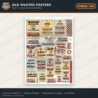 Alpine Railworks 30052G G Scale Old Wanted Posters - Lady Outlaws
