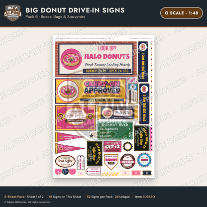 Alpine Railworks 30953O O Scale Roadside Signs - Giant Donut Shop