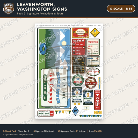 Alpine Railworks 31438O O Scale Leavenworth WA Signs - Attractions