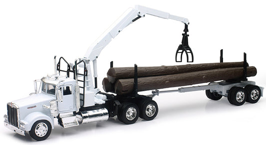 New Ray 13743B 1/32 Kenworth W900 in White with Log Hauler