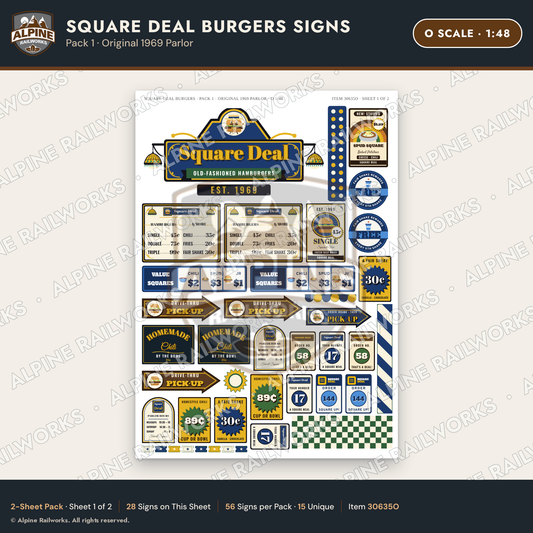 Alpine Railworks 30635O O Scale Fast Food Signs - Square Burgers
